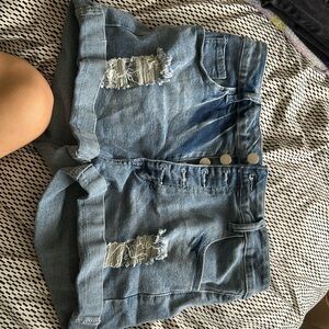 High waisted blue jean shorts